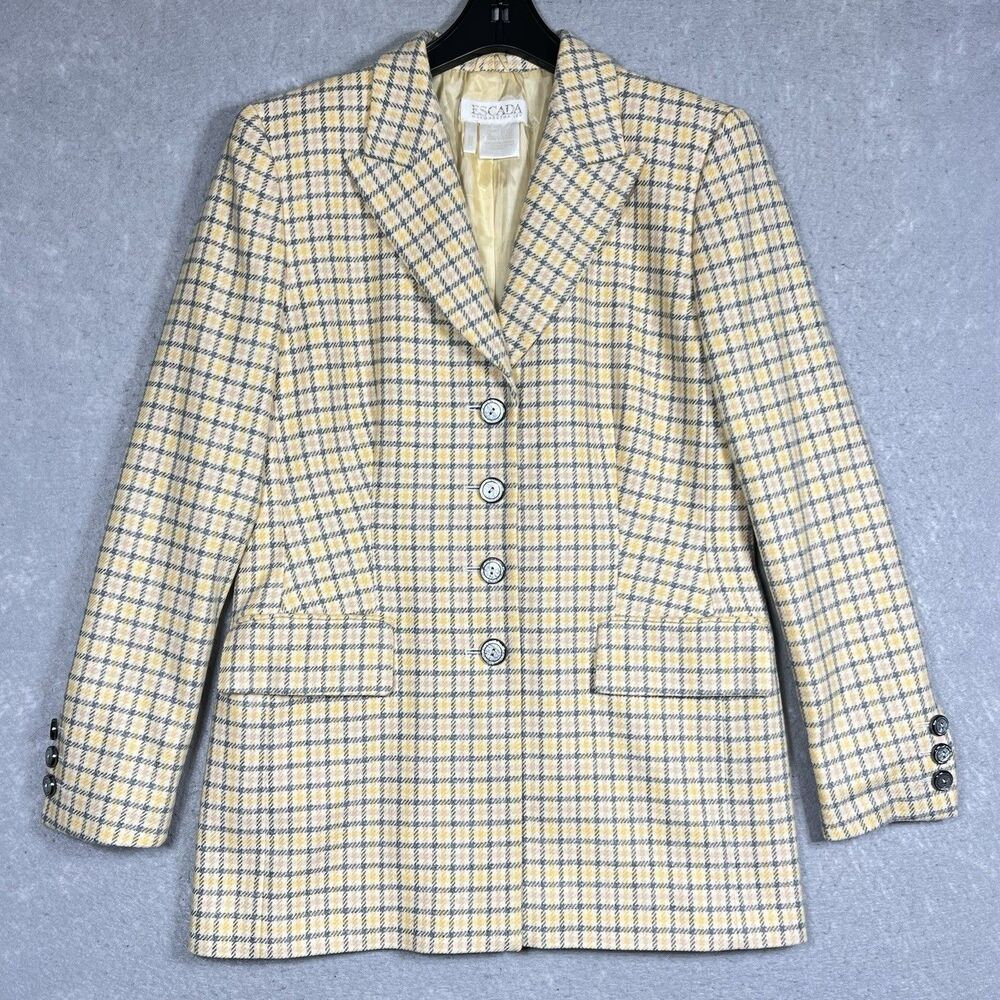Escada Margaretha Ley Blazer 100% CASHMERE Plaid Single Breasted Women’s SZ: 40